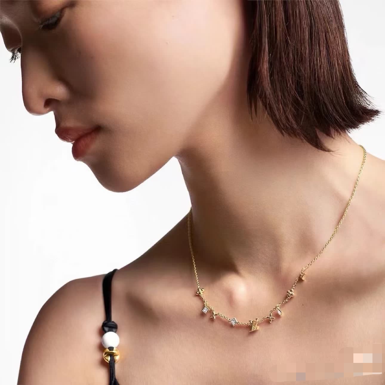 Louis Vuitton Gold Tone Diamond Necklace